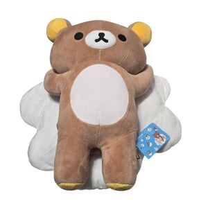 Rilakkuma Plush Bear on Cloud Pillow - Brown and White New